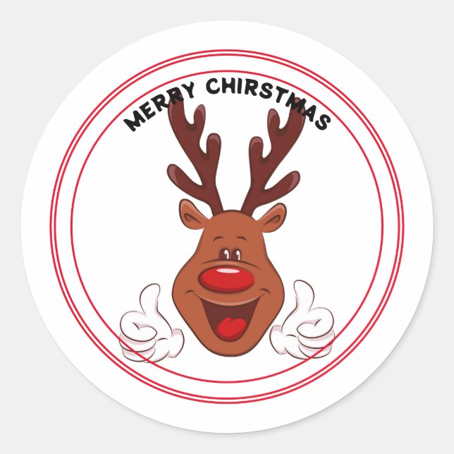 Sticker Rond Reindeer souriant Face Joyeux Noël (Devant)