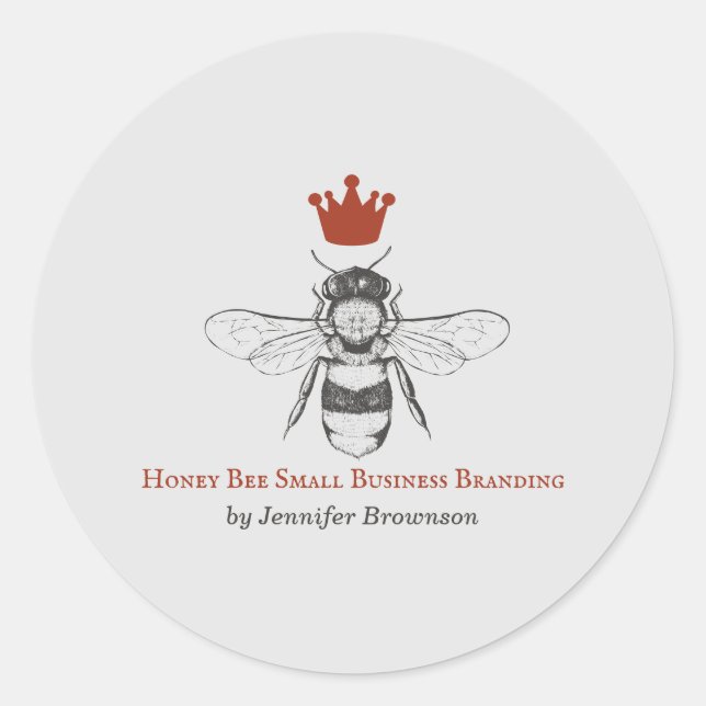 Sticker Rond Reine abeille couronne en nid d'abeille grise roug (Devant)