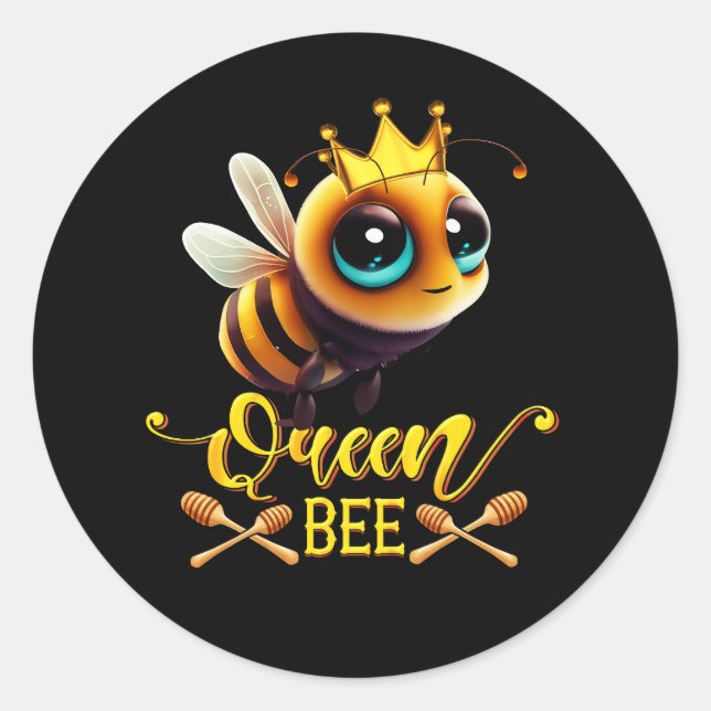 Sticker Rond Reine Bee Royal Couronne Hive Miel Beerke apicultu (Devant)