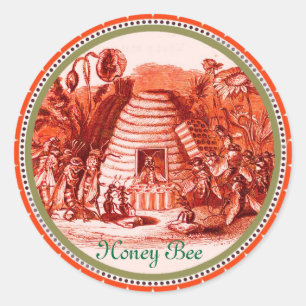 STICKER ROND REINE DES HONEY BEES EN SKEP / BEEKEEPER