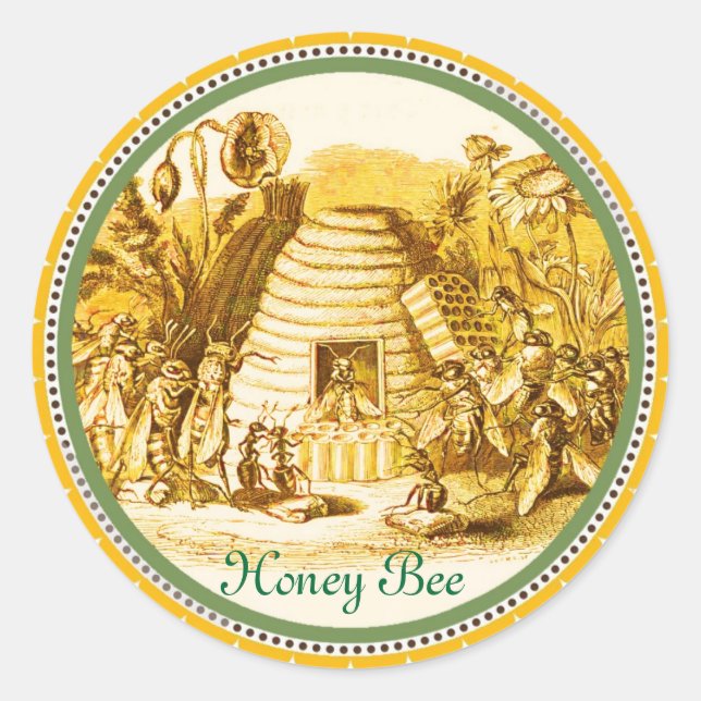 STICKER ROND REINE DES HONEY BEES EN SKEP / BEEKEEPER (Devant)