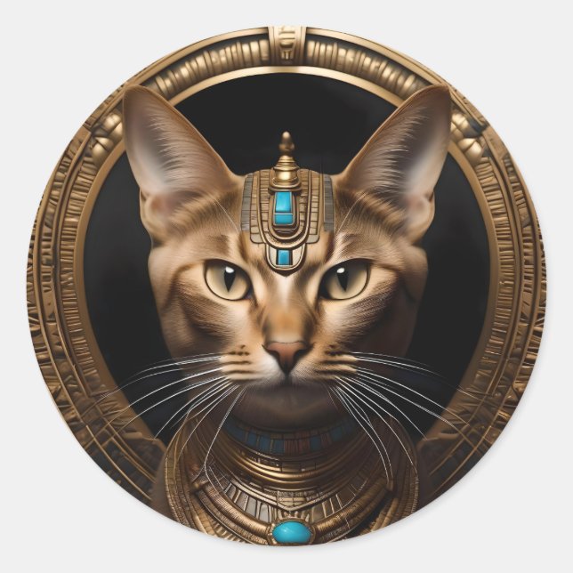 Sticker Rond Reine du Nil : Cléopâtre le chat à la tête (Devant)