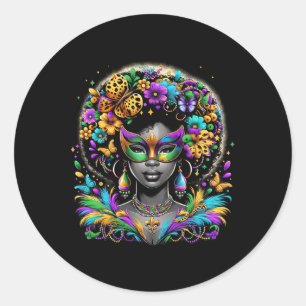 Sticker Rond Reine Noire Afro-africaine Masque de perles Mardi