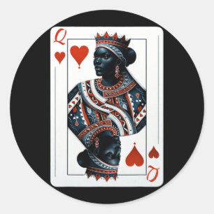 Sticker Rond reine noire de cœur jeu de cartes fier noir w