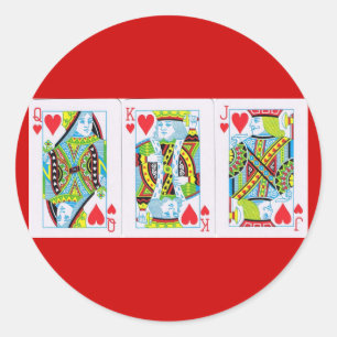 Sticker Rond Reine, Roi, Jack des Coeurs