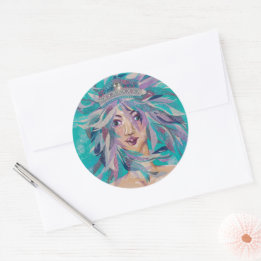 Sticker Rond Reine Safine bleu violet sirène Océan Princesse