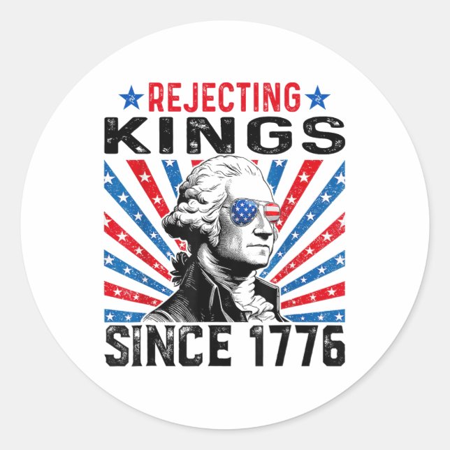 Sticker Rond Rejecting Kings Since 1776 Distressed Usa Flag Vin (Devant)