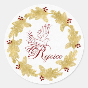 Sticker Rond Réjouissez-vous avec Dove Gold Holiday Wreath avec