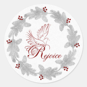 Sticker Rond Réjouissez-vous avec Dove Silver Holiday Wreath