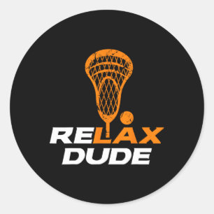 Sticker Rond Relax Dude Lacrosse Lax Stick V6 Orange