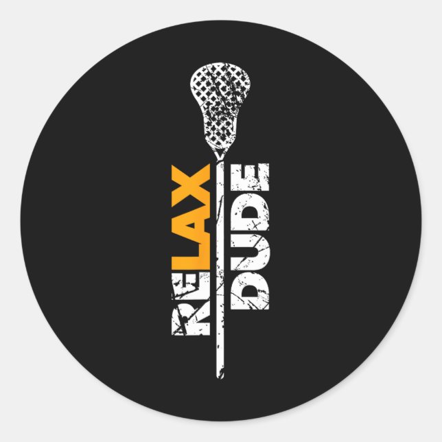 Sticker Rond Relax Dude Lacrosse Stick Orange Accent (Devant)