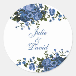 Sticker Rond Religieux Bleu Rose Floral Élégant Classic Round