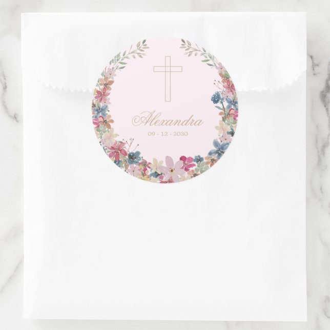 Sticker Rond Religieux Jolie Fleurs de champ Couleur or (Sac)