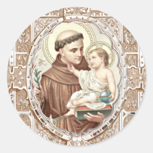 Sticker Rond Religieux Saint Antoine Bébé Jésus prêtre catholiq
