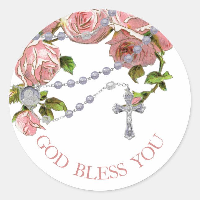 Sticker Rond Religieux Saint Rosaire Roses Roses Roses Roses Fl (Devant)
