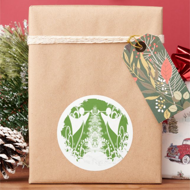 Sticker Rond Religieux Vert et Blanc Angel chrétien (vacances)