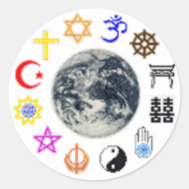 STICKER ROND RELIGIONS DU MONDE (Devant)