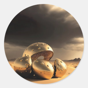 Sticker Rond Reliques extraterrestres dans le désert