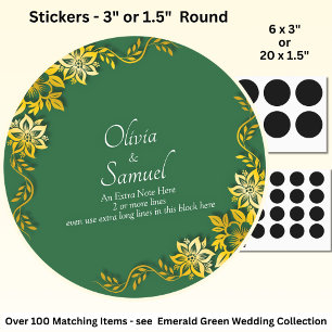 Sticker Rond Remarque + Noms des mariés Émeraude Vert & Or