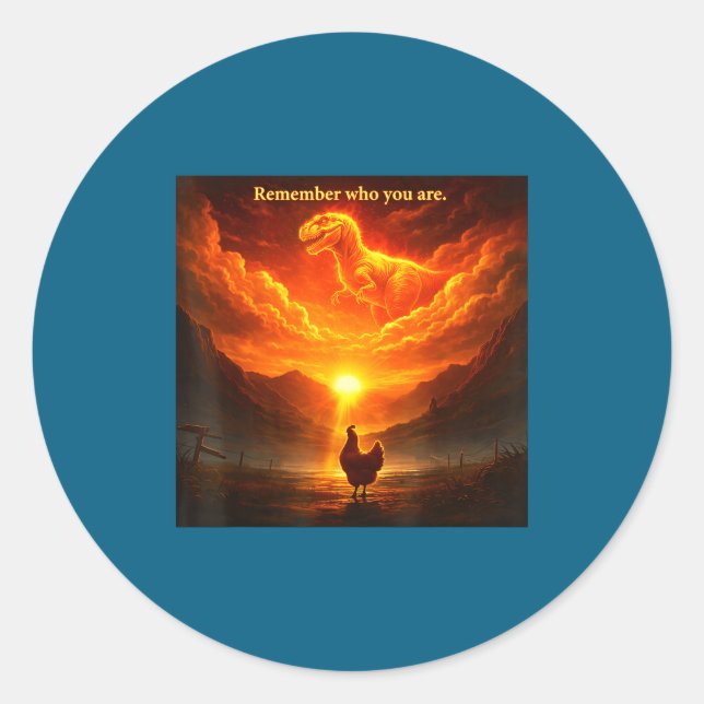 Sticker Rond Remember Who Are You Dinosaur Chicken Cool Funny G (Devant)