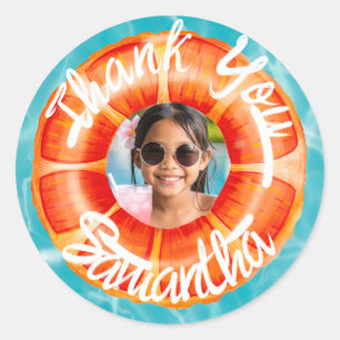 Sticker Rond Remerciement Amusant pour une Fête de Piscine Oran