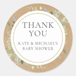 Sticker Rond Remerciement Baby Shower Feuillage de verdure à l'