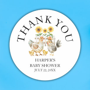 Sticker Rond Remerciement Baby Shower Poule de Ferme