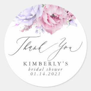 Sticker Rond Remerciement botanique floral rose et violet pouss