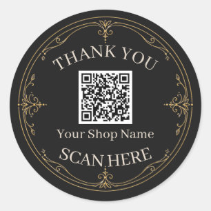 Sticker Rond Remerciement Code QR pour Petite Entreprise en Or