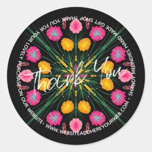 Sticker Rond Remerciement d'affaires de script floral coloré  