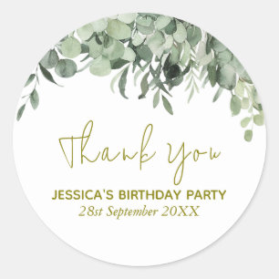 Sticker Rond Remerciement d'anniversaire de verdure d'eucalyptu