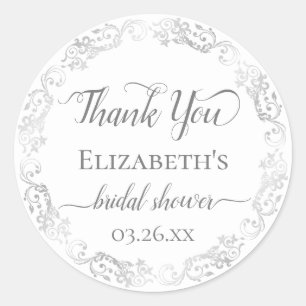 Sticker Rond Remerciement de Baby Shower Argent sur Fond Blanc
