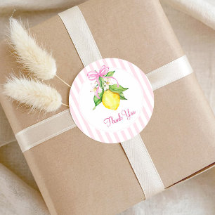 Sticker Rond Remerciement de Baby Shower Coquette Lemon Pink