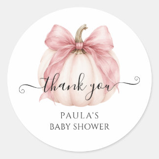 Sticker Rond Remerciement de Baby Shower Coquette Rose Petite C