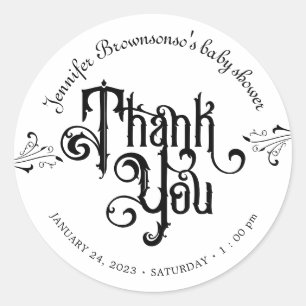 Sticker Rond Remerciement de Baby Shower Gothique Sombre
