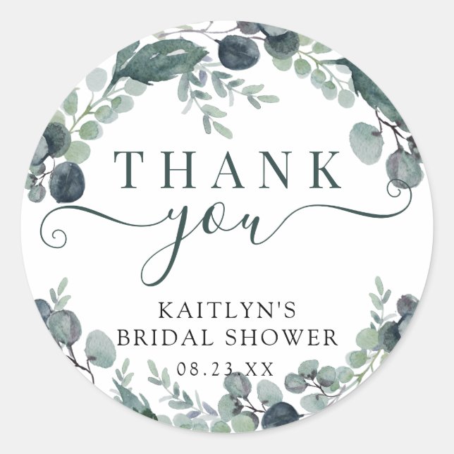 Sticker Rond Remerciement de Baby Shower Mariage Aquarelle Euca (Devant)
