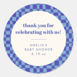 Sticker Rond Remerciement de Baby Shower personnalisé bleu dami