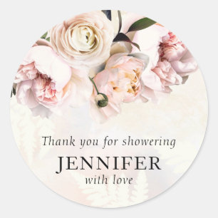 Sticker Rond Remerciement de Baby Shower Rose Floral Rouge Clai