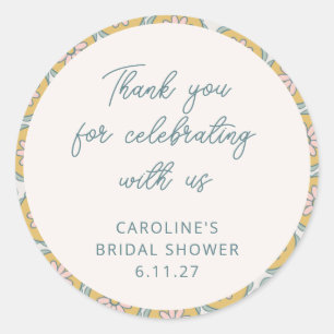 Sticker Rond Remerciement de douche personnalisé jaune floral r