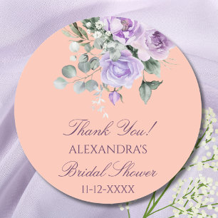 Sticker Rond Remerciement de Lilac Peach Floral Paeon Bridal Sh