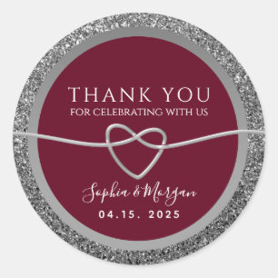 Sticker Rond Remerciement de mariage argent rouge