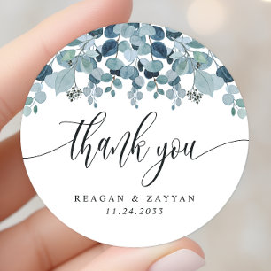 Sticker Rond Remerciement de mariage avec verdure d'eucalyptus 