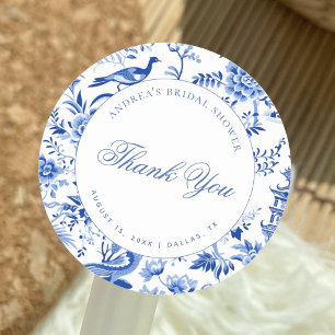 Sticker Rond Remerciement de mariage bleu vintage chinoiserie