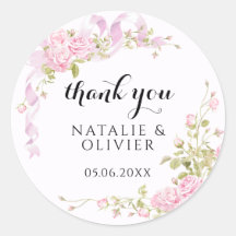 Remerciement de mariage chic avec des roses roses 