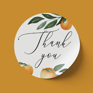 Sticker Rond Remerciement de mariage Citrus Orange de script