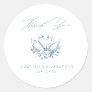 Sticker Rond Remerciement de mariage écriture florale bleue vin