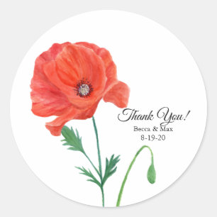 Sticker Rond Remerciement de mariage élégant au coquelicot aqua