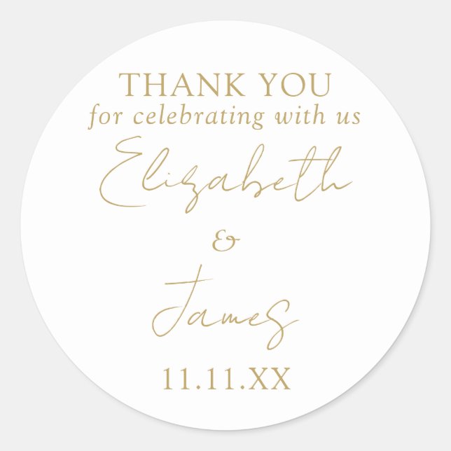 Sticker Rond Remerciement de mariage élégant écriture or chic (Devant)