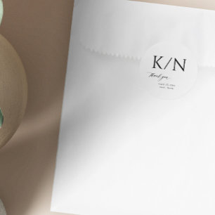 Sticker Rond Remerciement de mariage élégant noir et blanc Mono