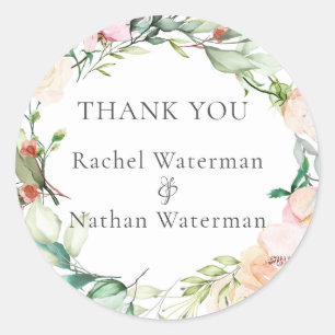 Sticker Rond Remerciement de mariage floral verdure aquarelle